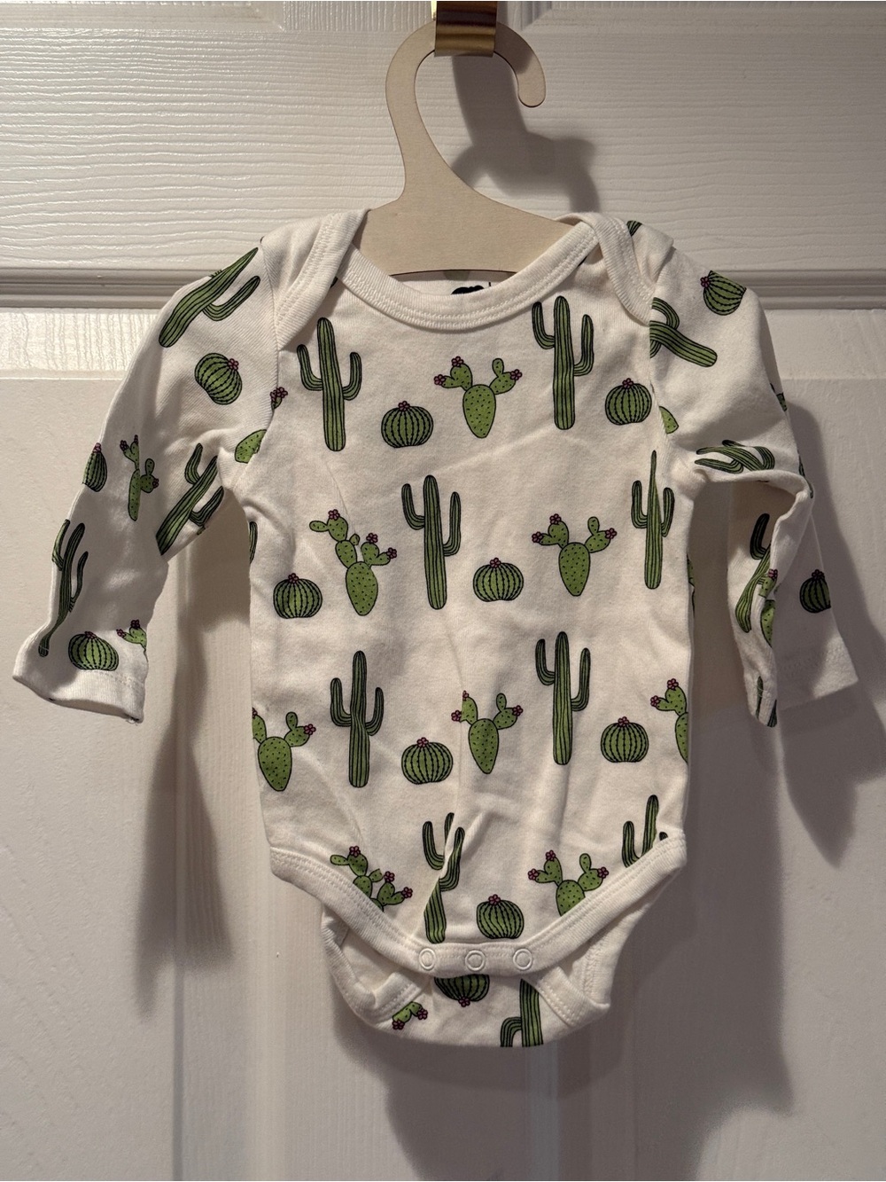 Monica + Andy Cactus Print White Long-Sleeve Baby Onesie 0-3M